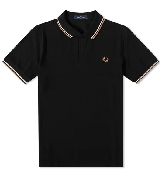 Fred Perry Dark Caramel White Stripe Black Polo Shirt