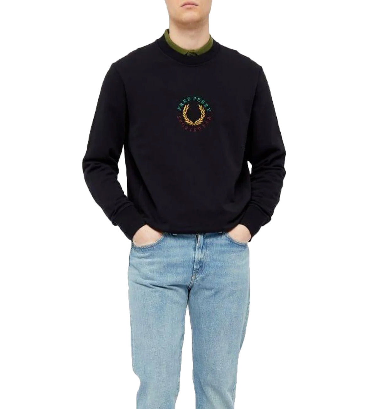 Fred Perry Authentic Embroidered Laurel Logo Crew Sweatshirt (Gradient Logo)