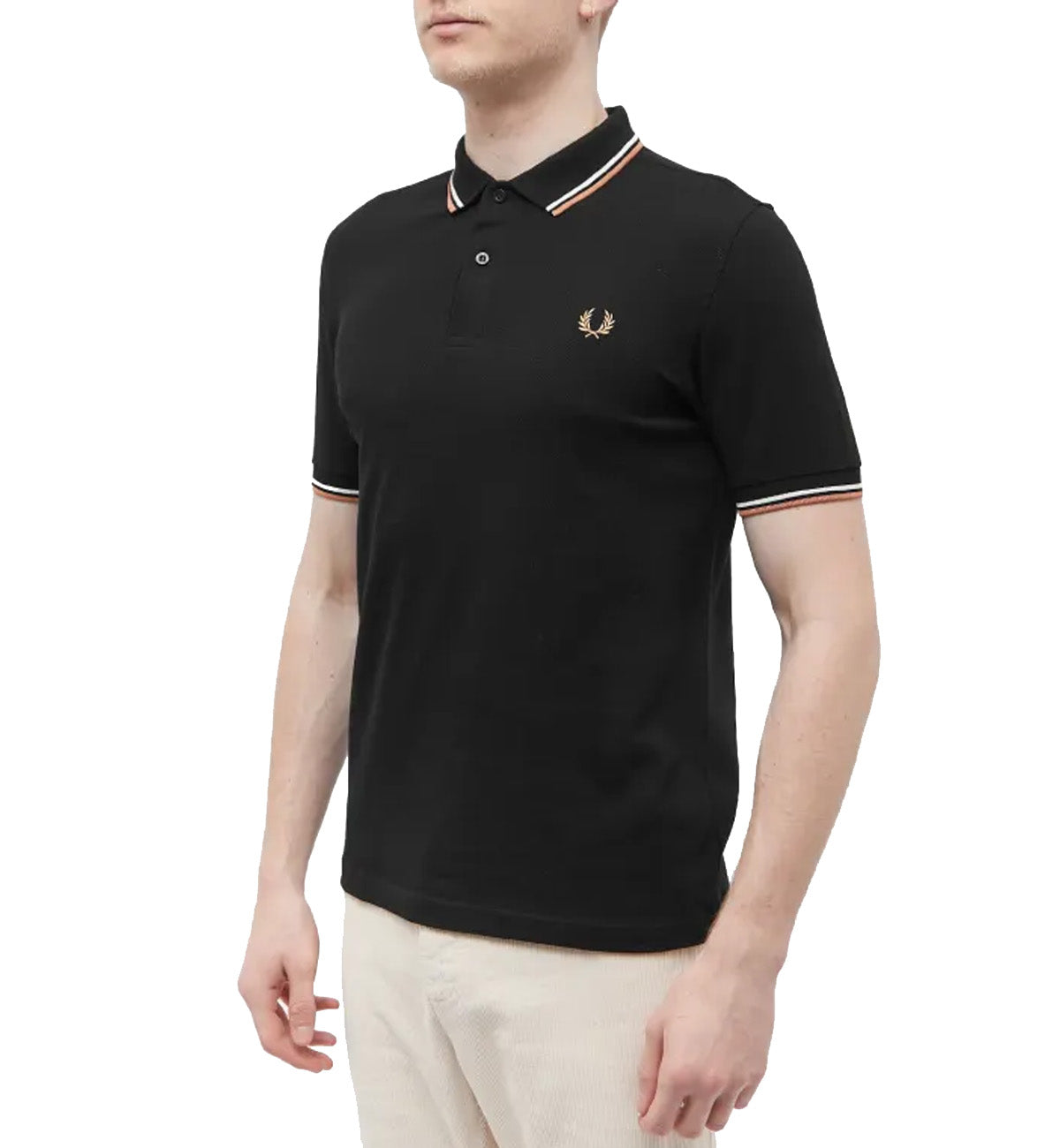 Fred Perry Dark Caramel White Stripe Black Polo Shirt