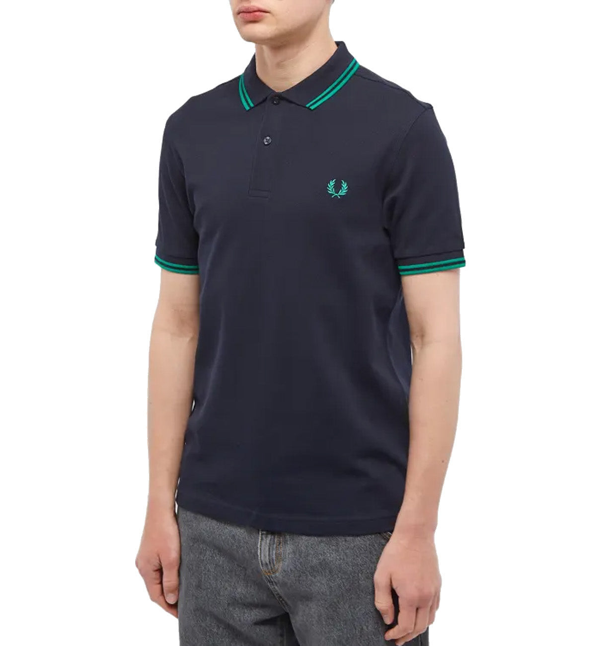 Fred Perry Cyan Double Stripe Navy Blue Polo Shirt