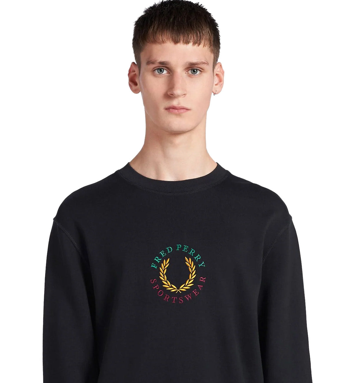 Fred Perry Authentic Embroidered Laurel Logo Crew Sweatshirt (Gradient Logo)
