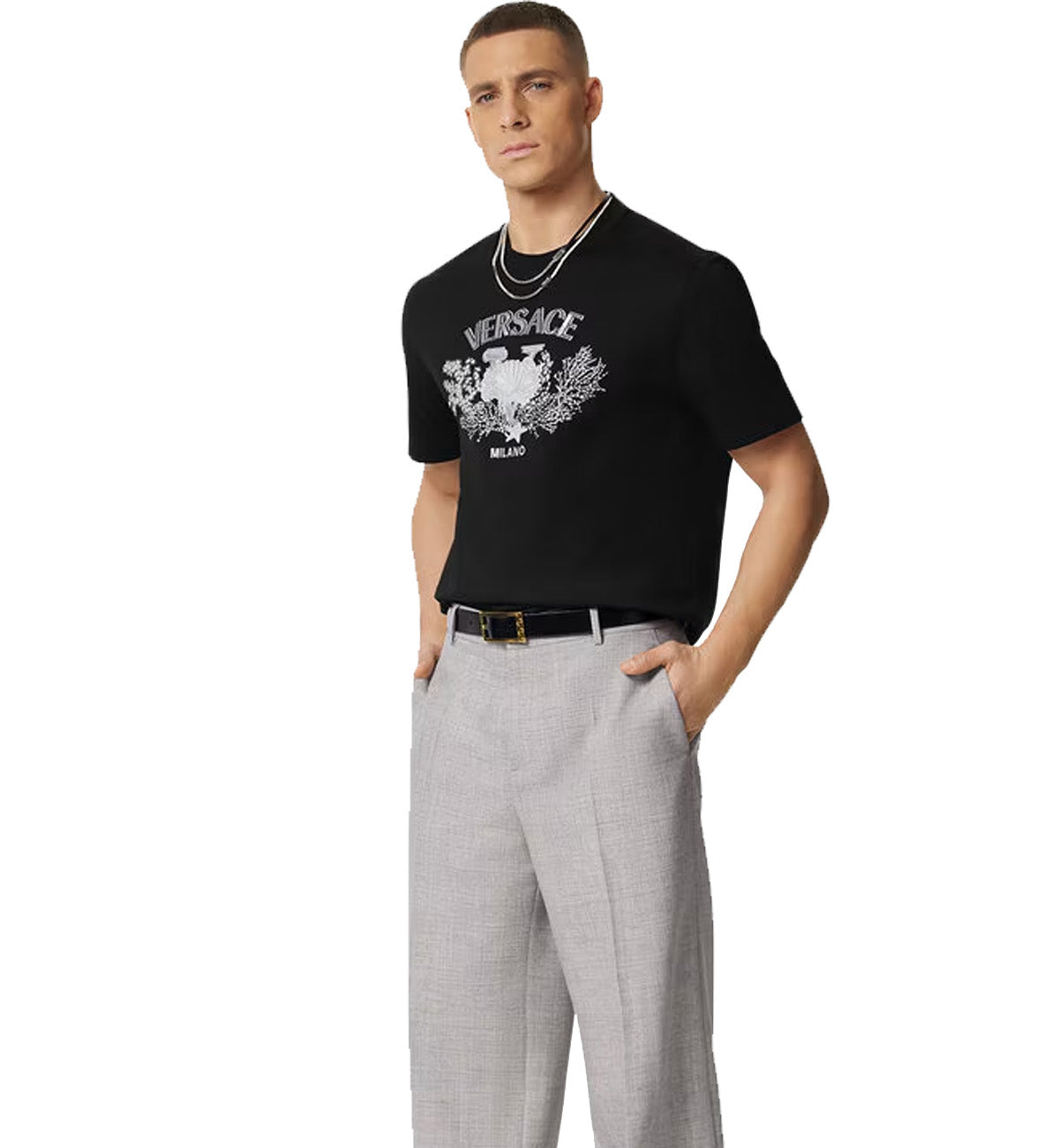 Versace Embroidered University Coral T-Shirt (Black)
