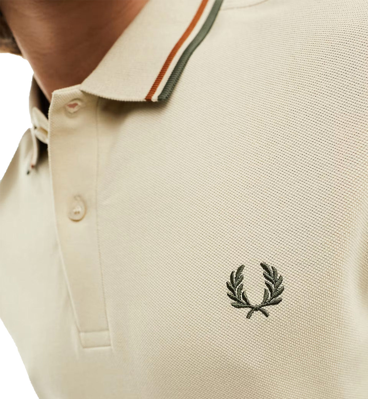 Fred Perry Olive Orange Stripe Polo Beige Shirt