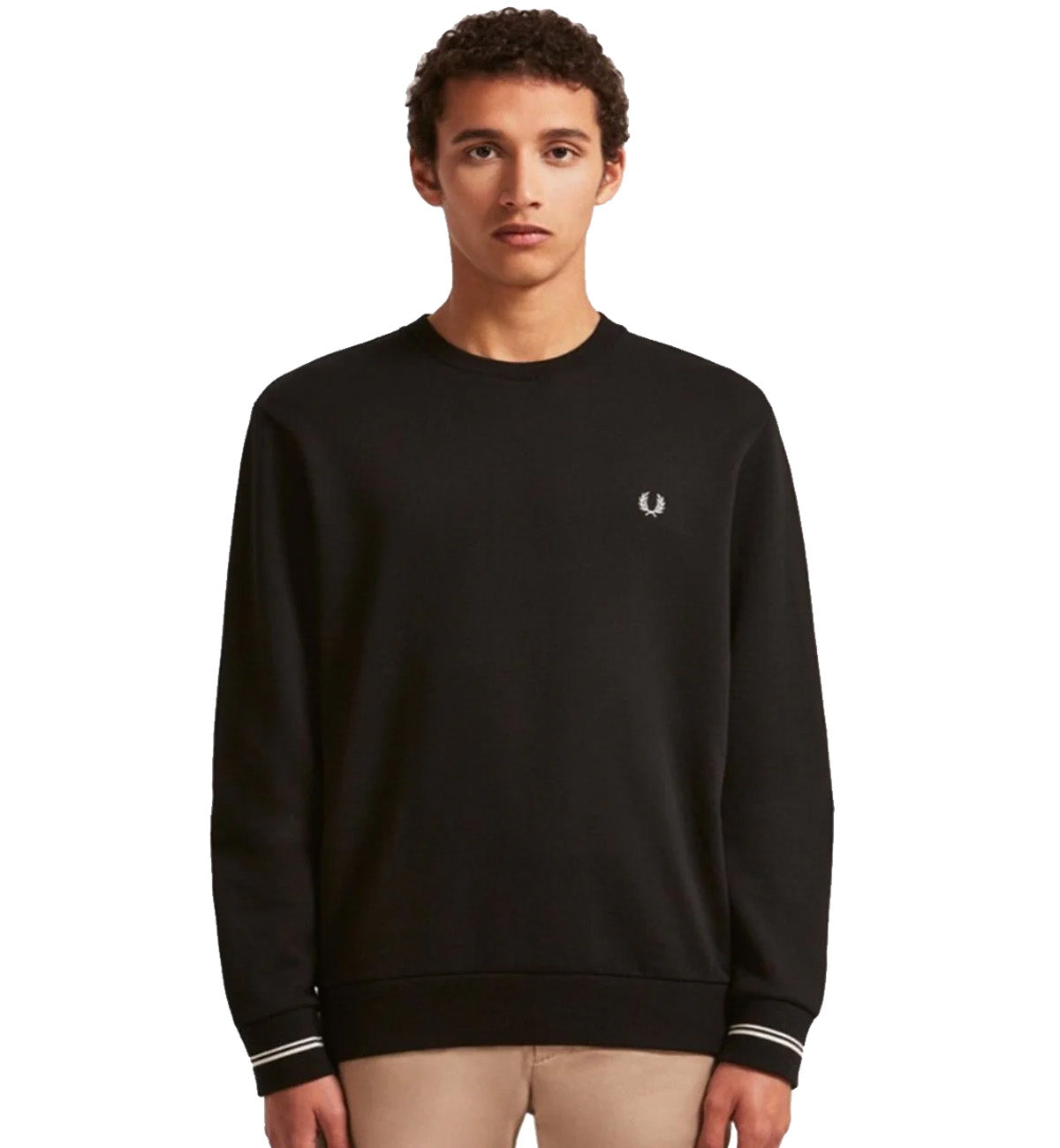 Fred Perry Small Logo Stripe Sleeve Sweatshirt (Black)