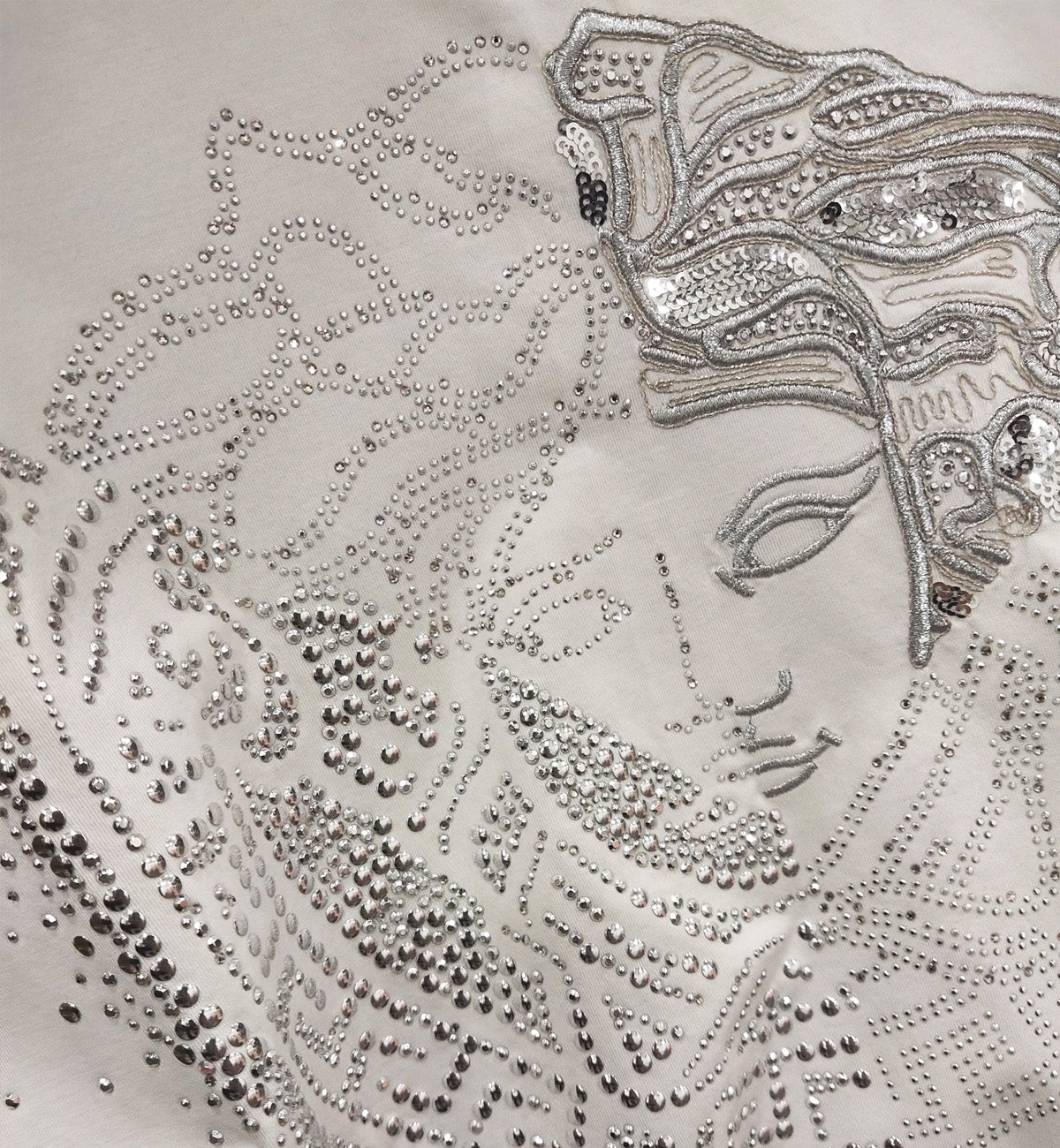 Versace Embroidered Crystal Silver Medusa T-Shirt (White)