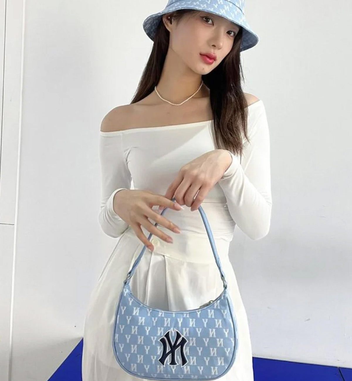 MLB Monogram Jacquard Hobo Bag (Light Blue)