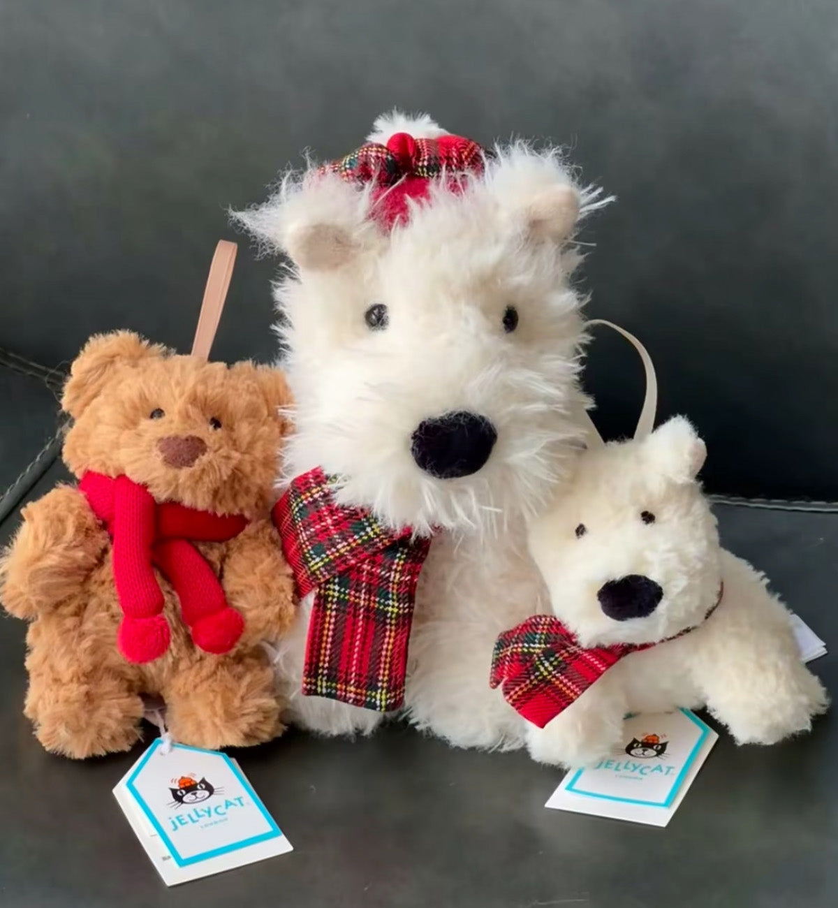 Jellycat White Dog Red Cap and Scarf