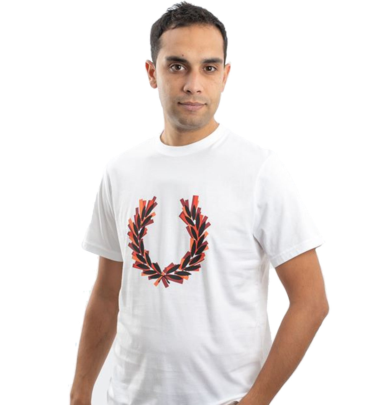Fred Perry Black Glitched Laurel Wreath Tee (Red Logo)