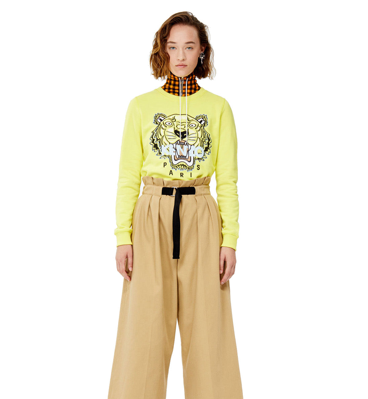 Kenzo Black White Embroidered Tiger Logo Yellow Sweatshirt
