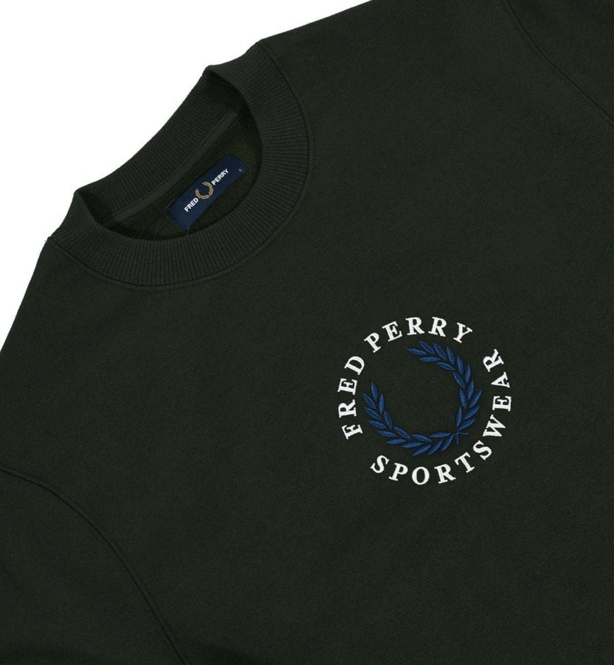 Fred Perry Authentic Embroidered Laurel Logo Crew Sweatshirt (Blue & White Logo)