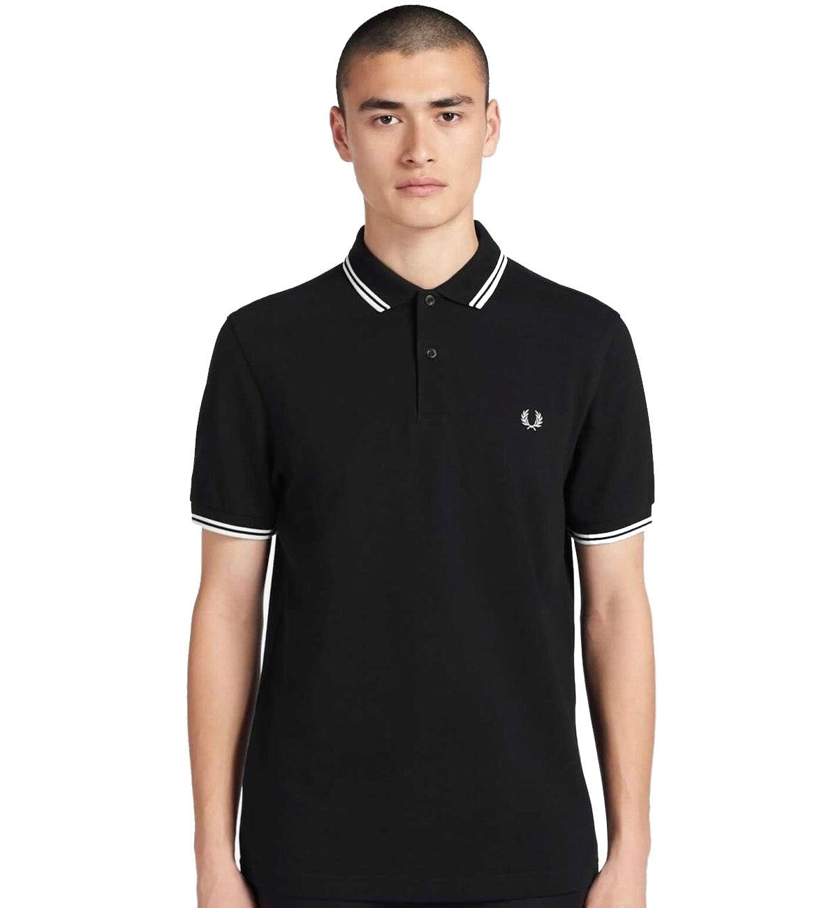 Fred Perry White Double Stripe Black Polo Shirt