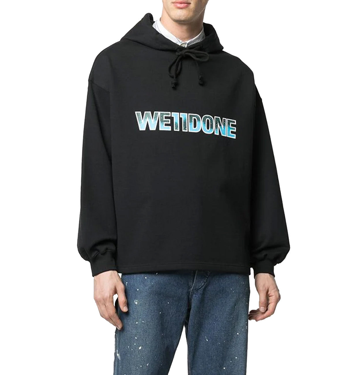 WE11DONE Logo Printed Cotton Hoodie (Black)