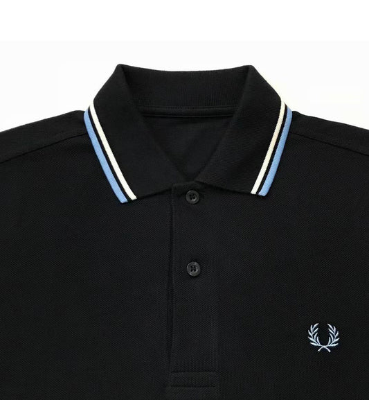 Fred Perry Cyan White Stripe Black Polo Shirt