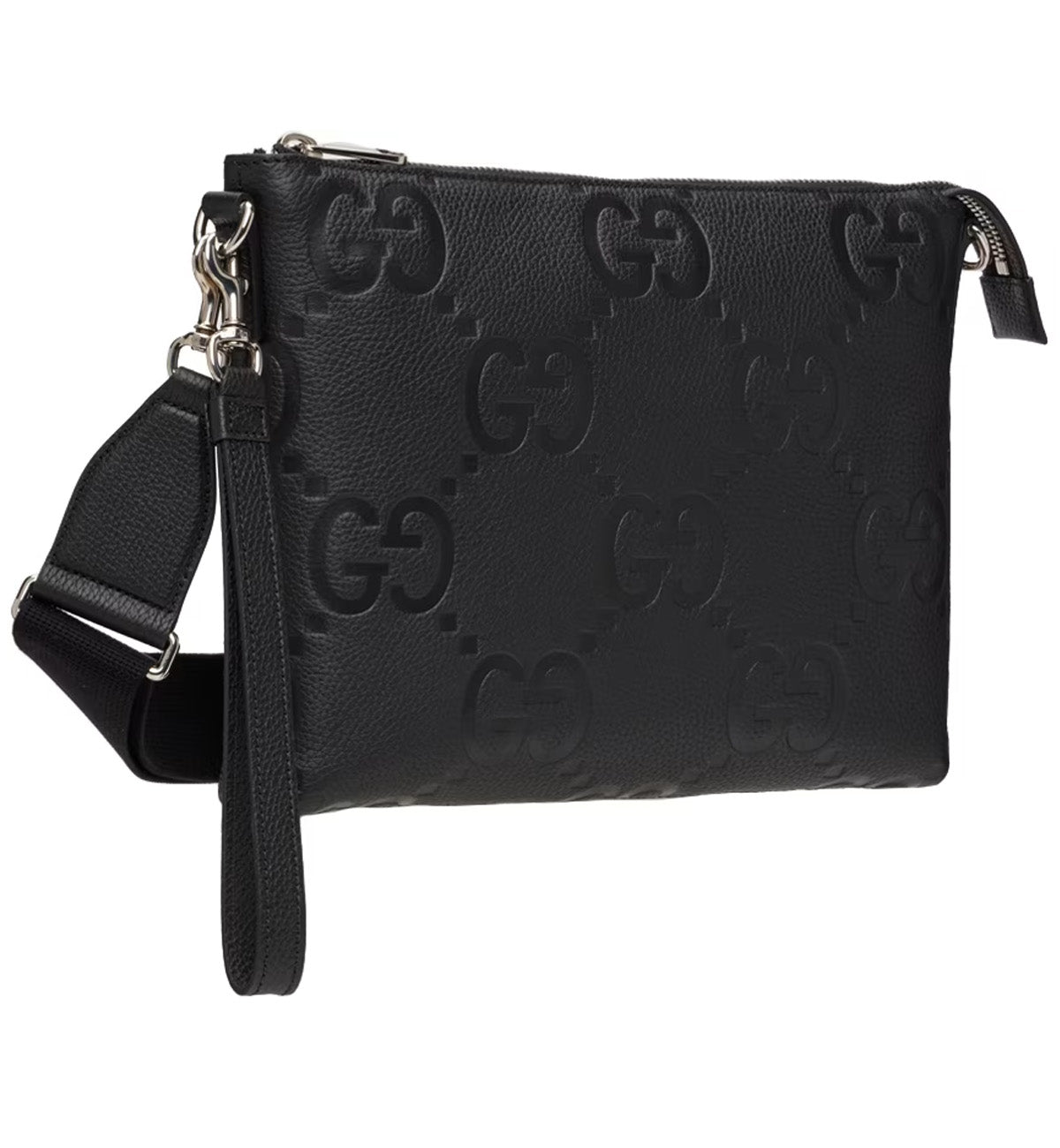 Gucci Medium GG Embossed Messenger Bag (Black)