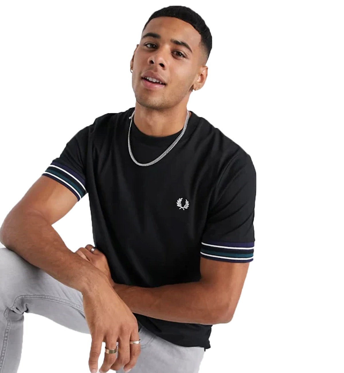 Fred Perry Striped Cuff Black T-Shirt