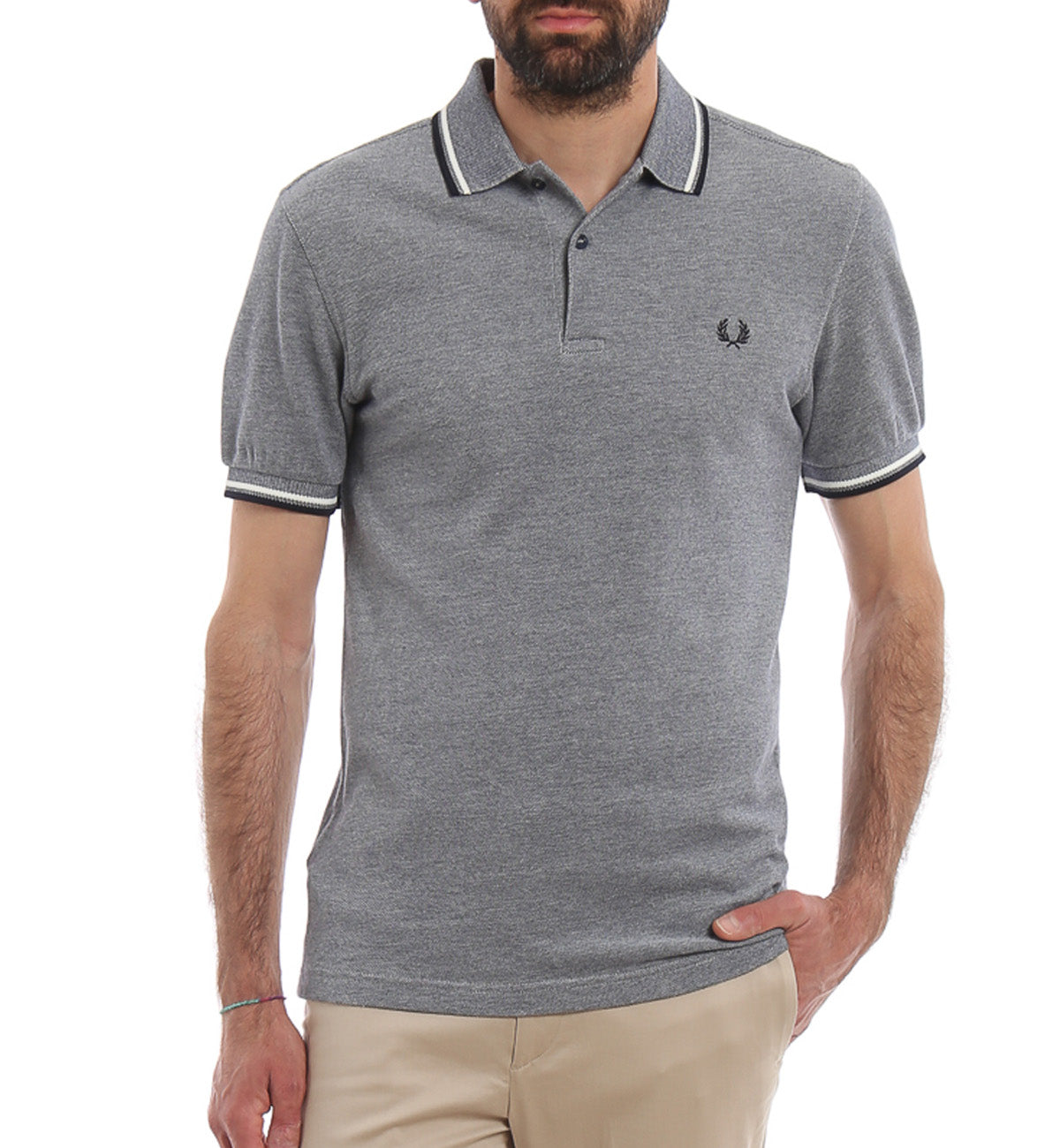 Fred Perry Black White Stripe Grey Polo Shirt
