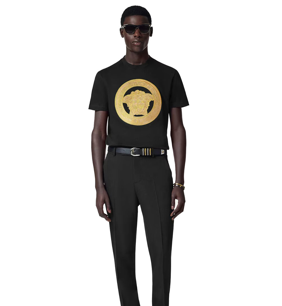 Versace Embroidered Gold Medusa T-Srhit (Black)