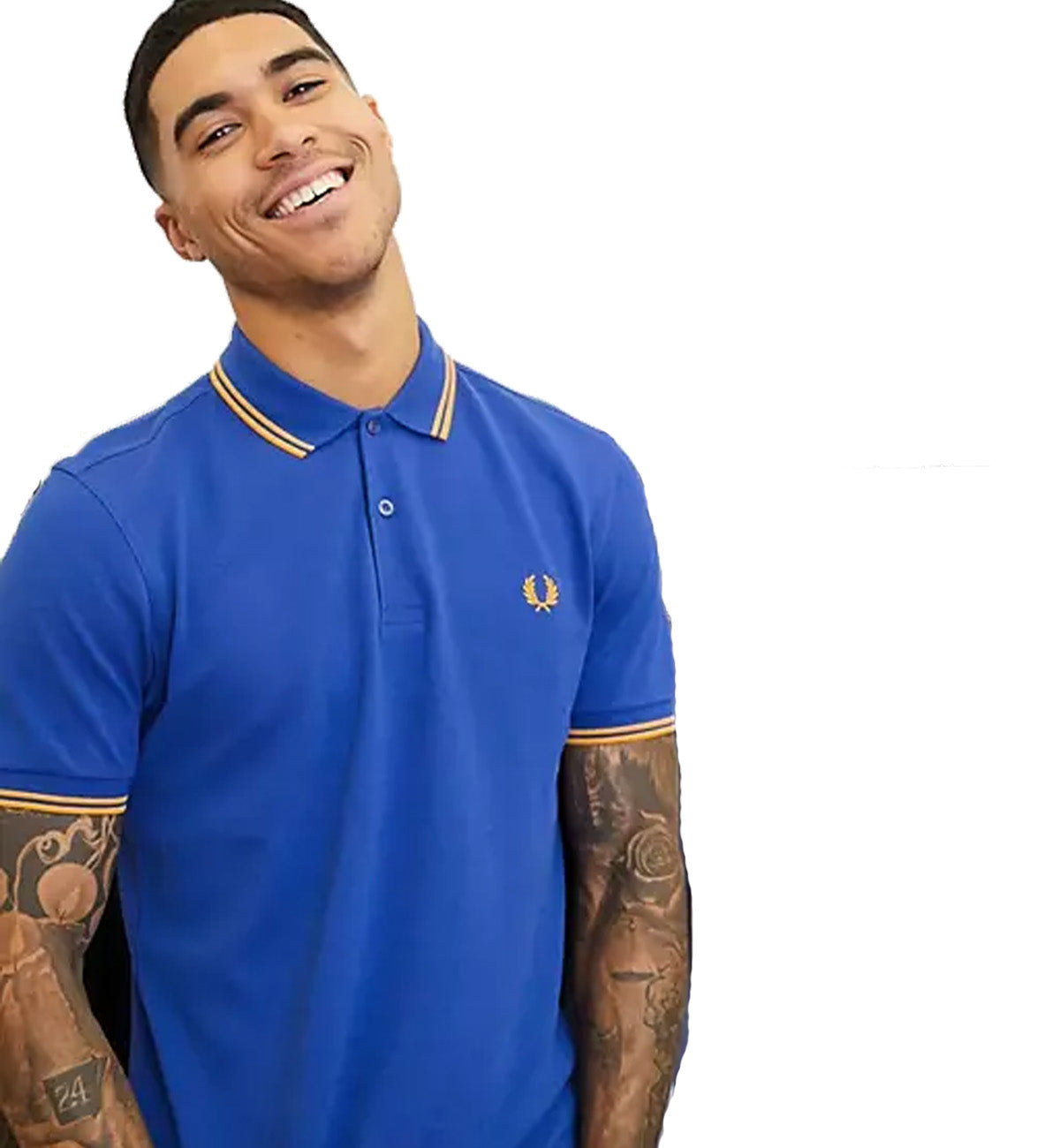 Fred Perry Gold Double Stripe Blue Polo Shirt