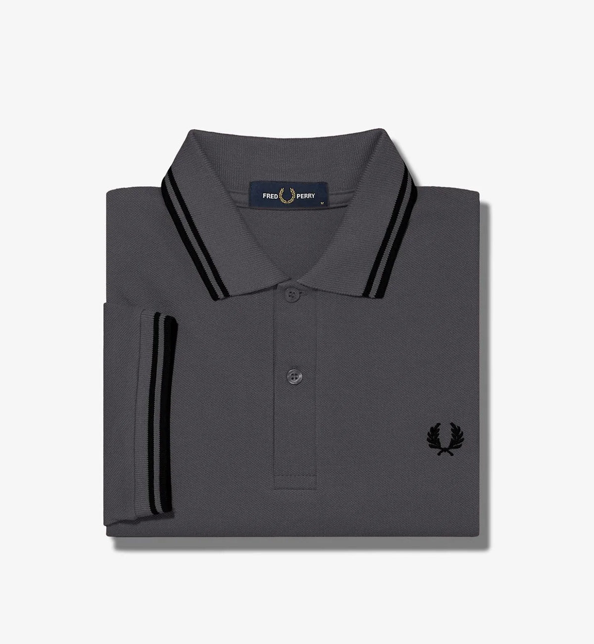 Fred Perry Black Double Stripe Gunmental Polo Shirt