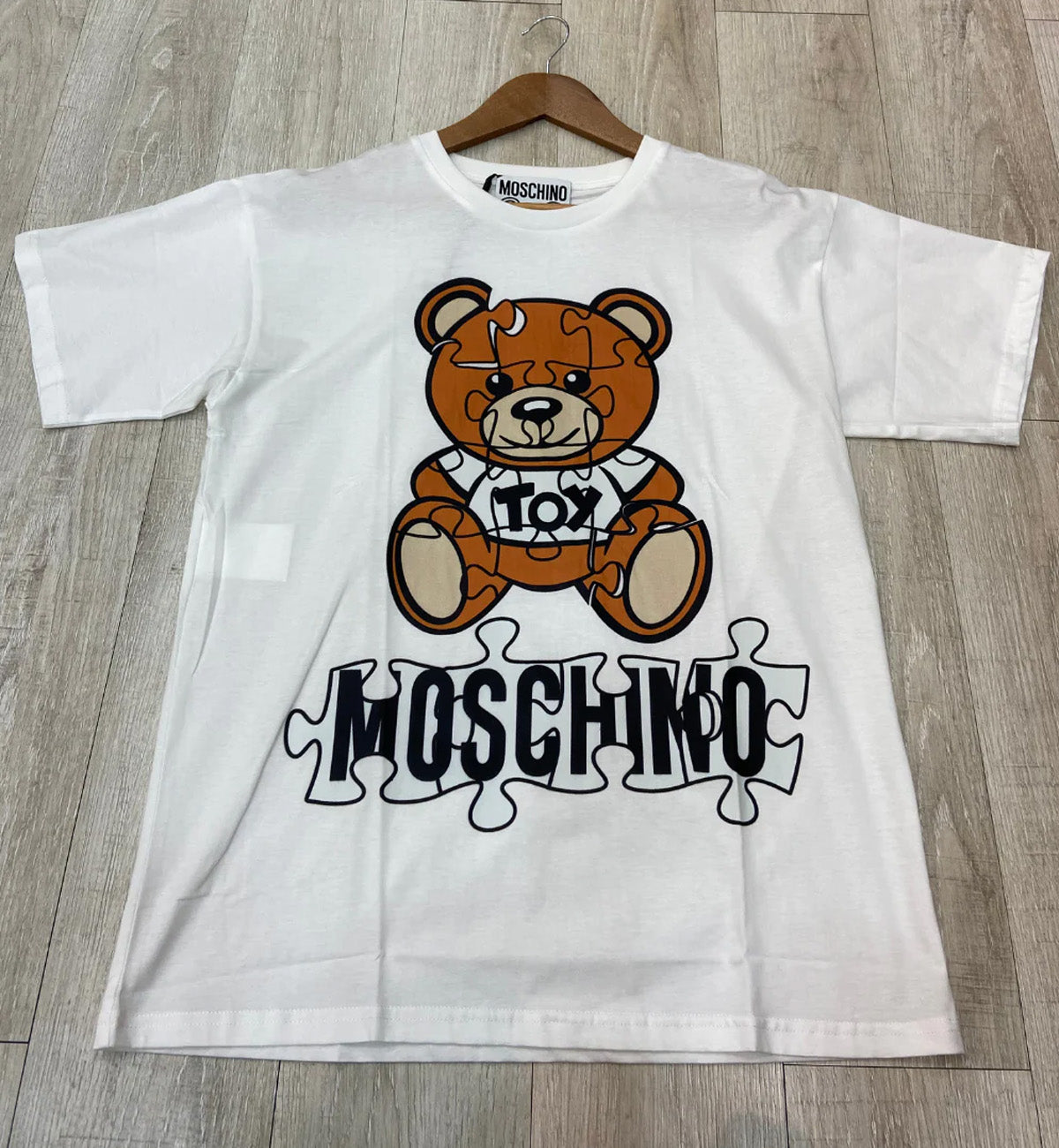 Moschino Bear Puzzle High Mirror Printed T-Shirt (White)