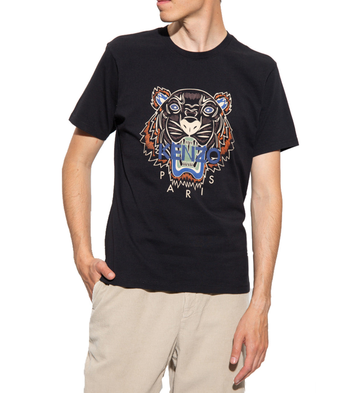 Kenzo Tiger Brown Blue Printed Tiger T-Shirt (Black)