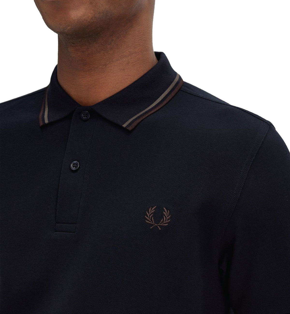 Fred Perry Wreath Green Stripe Polo Navy Shirt
