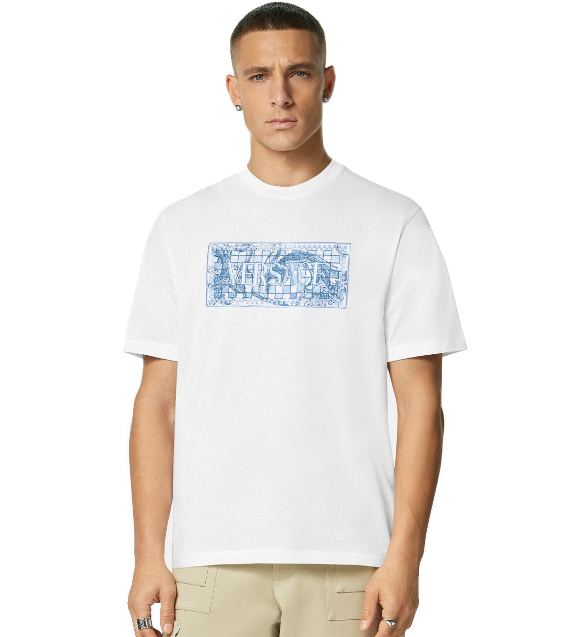 Versace Embroidered Contrasto Logo T-Shirt (White)