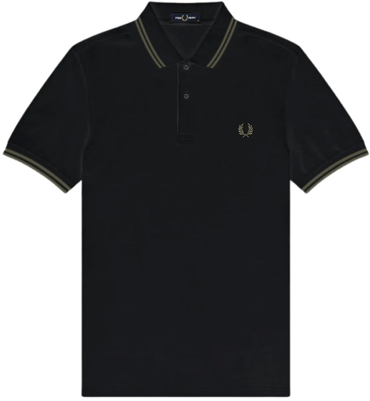 Fred Perry Olive Double Stripe Polo Black Shirt