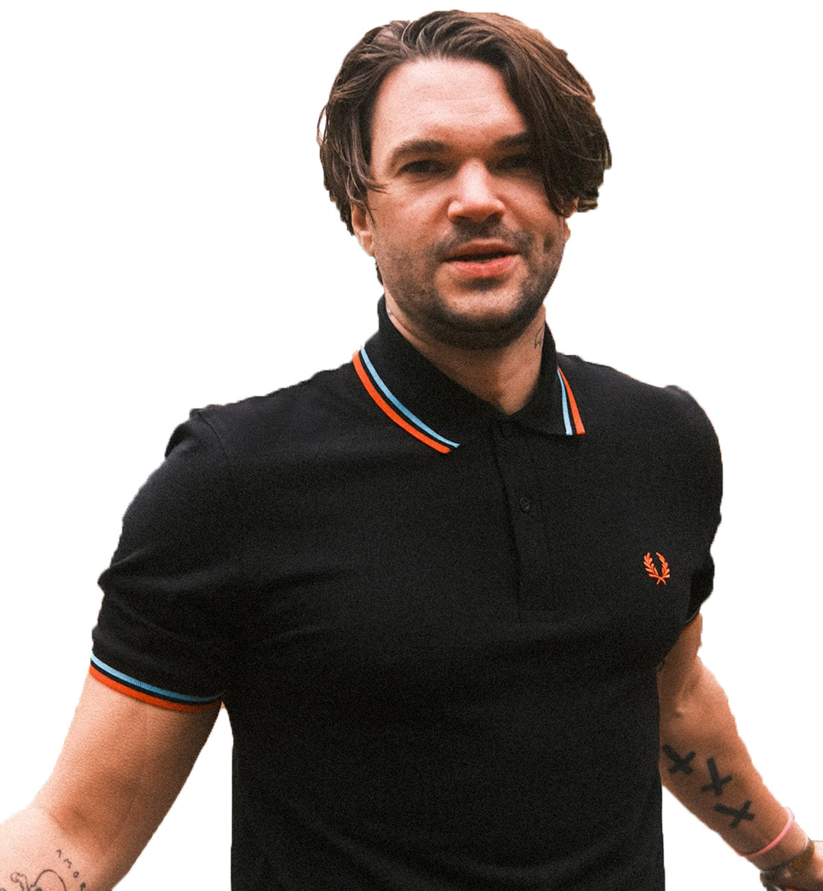 Fred Perry Orange Blue Stripe Polo Black Shirt