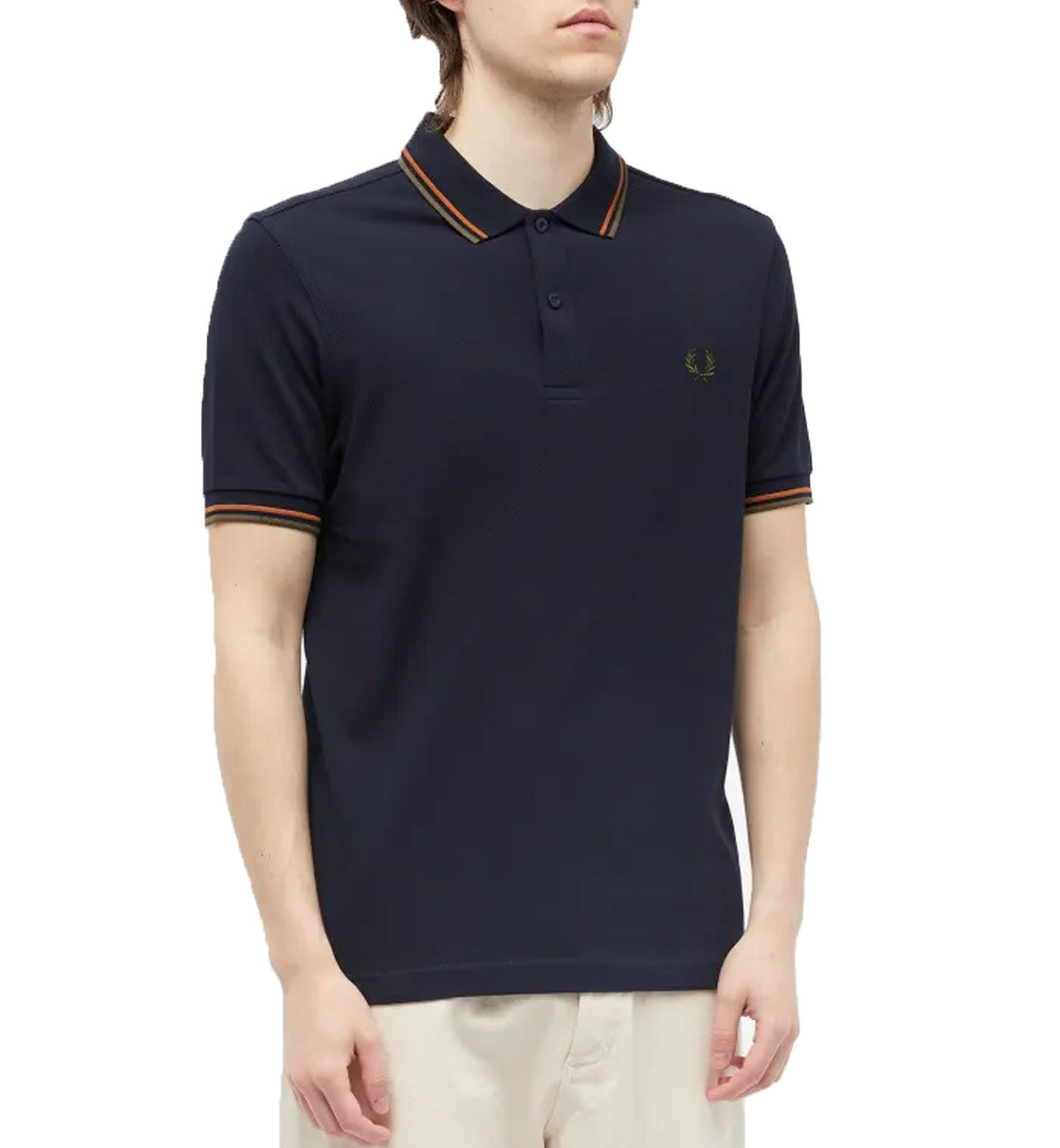 Fred Perry Dark Green Orange Stripe Navy Polo Shirt