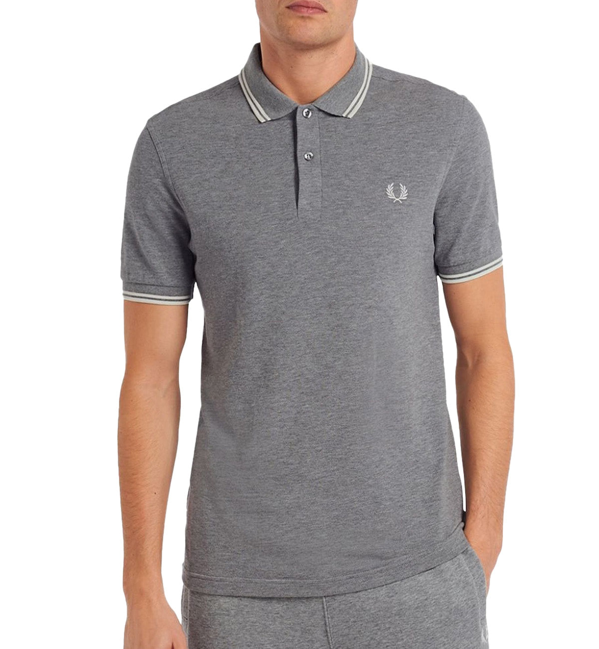 Fred Perry White Double Stripe Grey Polo Shirt