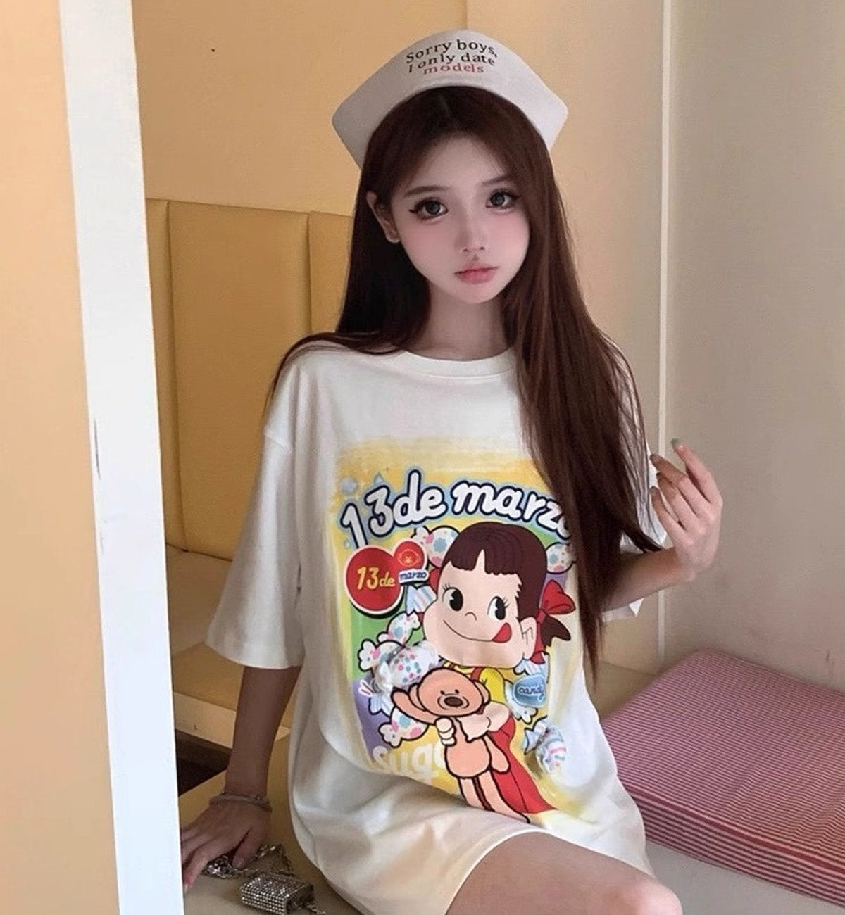 13DE MARZO X Peko Sweets Bear Washed T-Shirt (White)