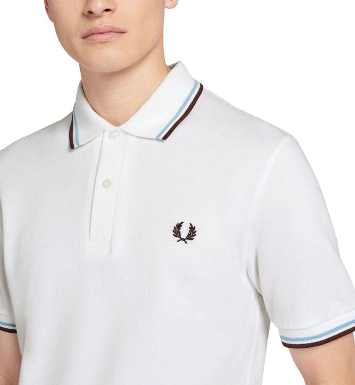 Fred Perry Maroon Cyan Stripe White Polo Shirt