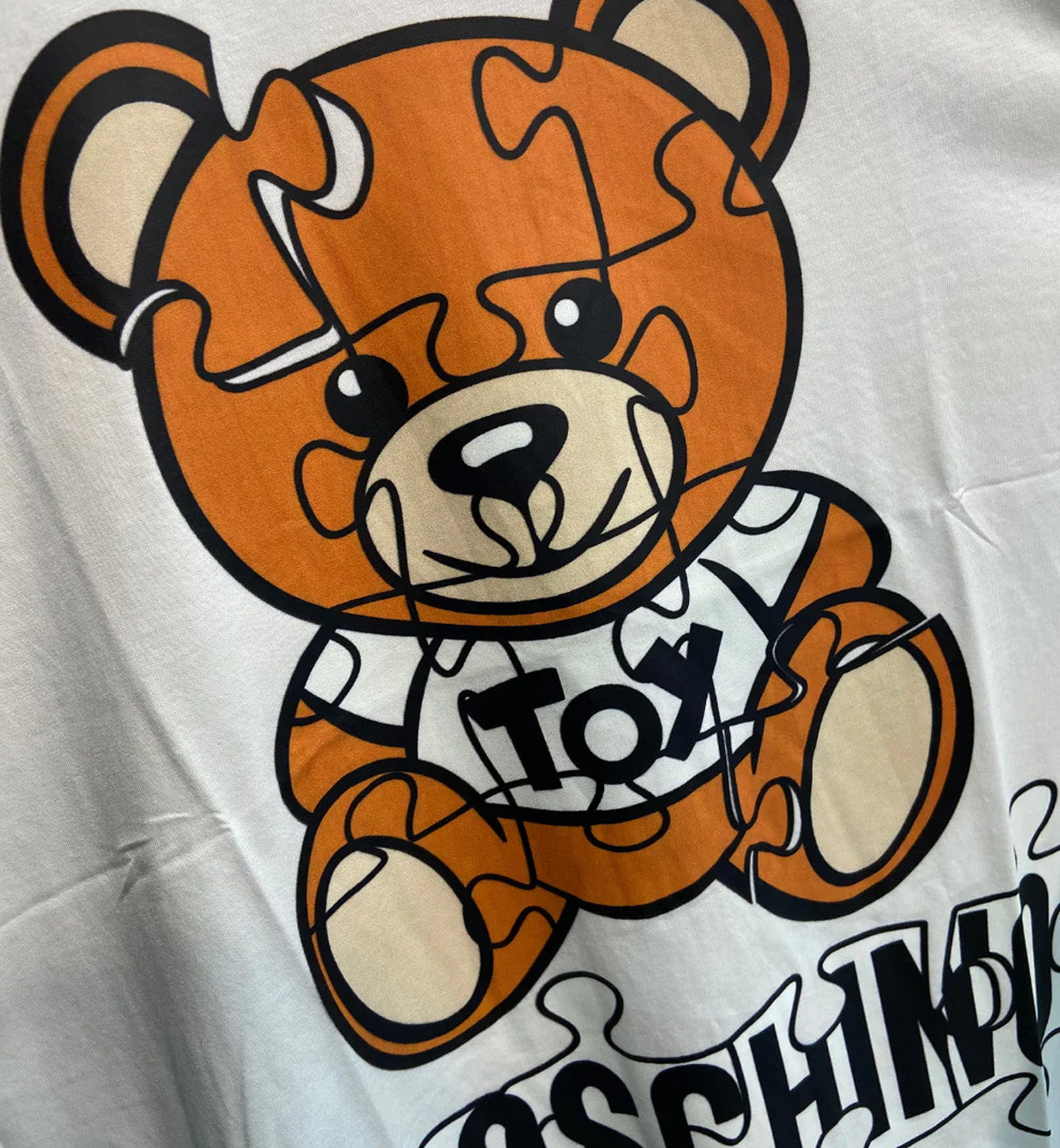 Moschino Bear Puzzle High Mirror Printed T-Shirt (White)