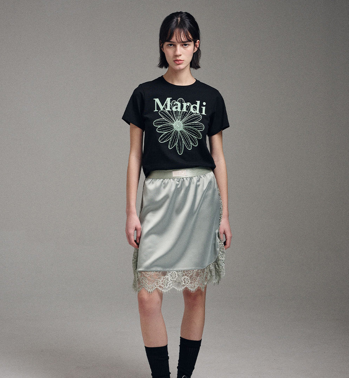 Mardi Mercredi Flower Mardi T-Shirt (Mint Black)