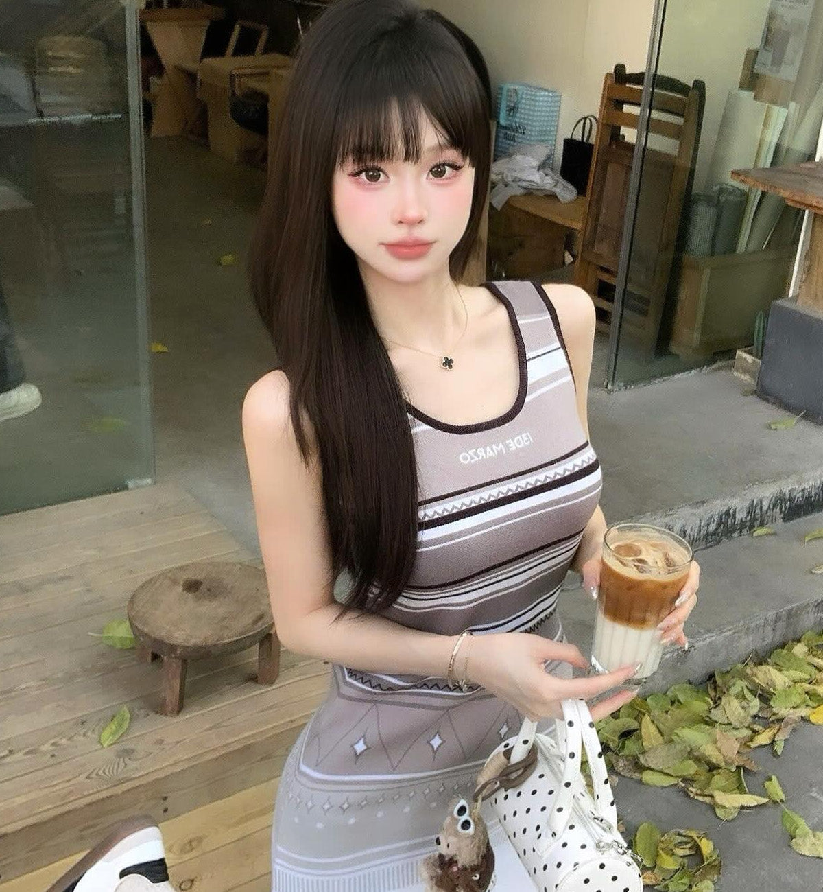 13DE MARZO Bohemian Stripe Dress (Black)