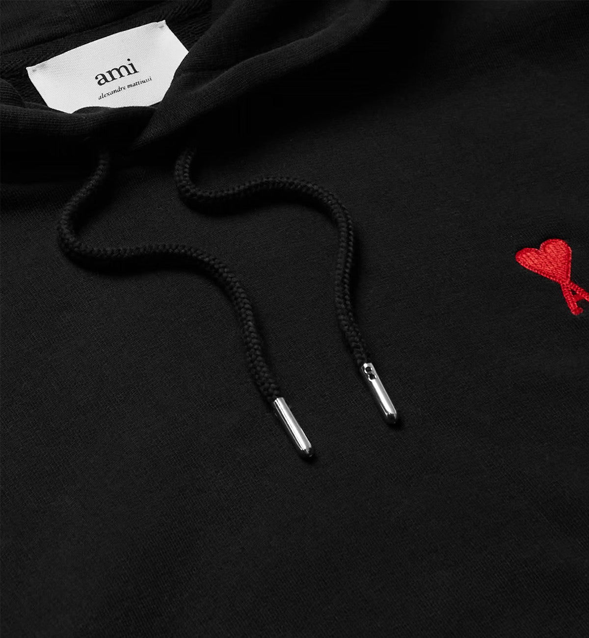 Ami Paris Embroidered Cotton Jersey Hoodie (Black)