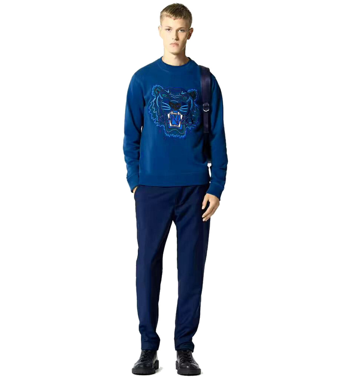 Kenzo Dark Blue Cyan Embroidered Tiger Logo Blue Sweatshirt
