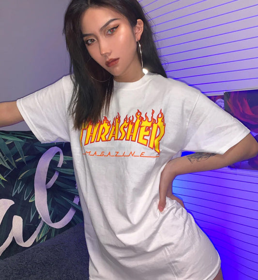 SUPERPROMO Thrasher Signature Flame Logo T-shirt (White)