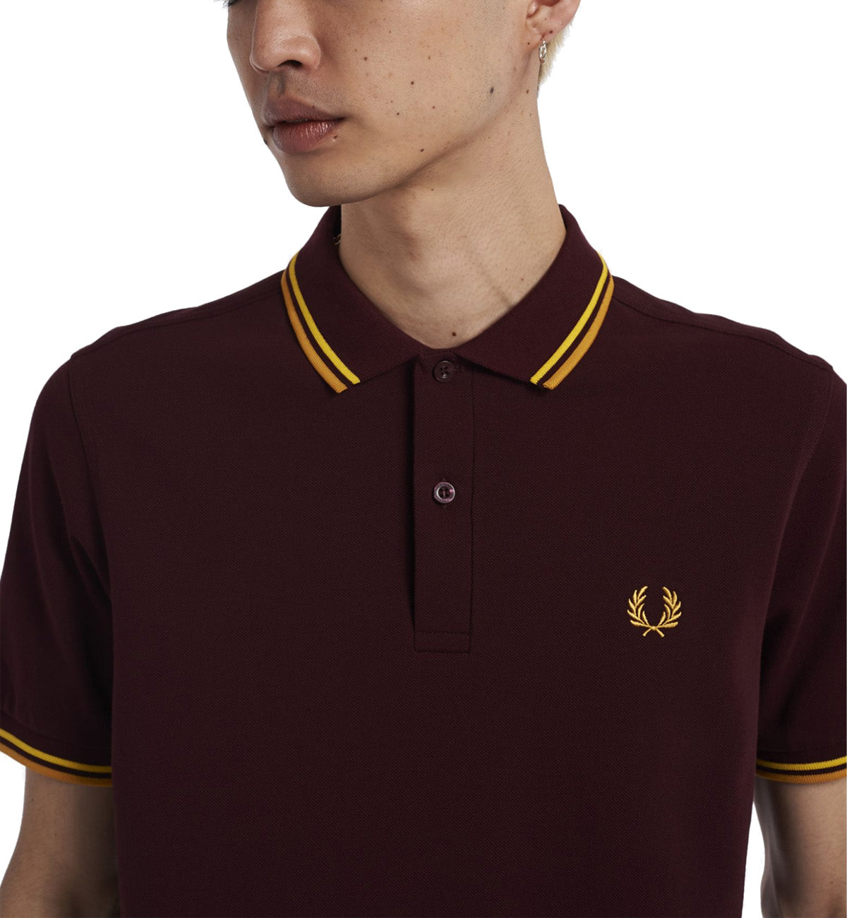 Fred Perry Gold Double Stripe Oxyblood Polo Shirt