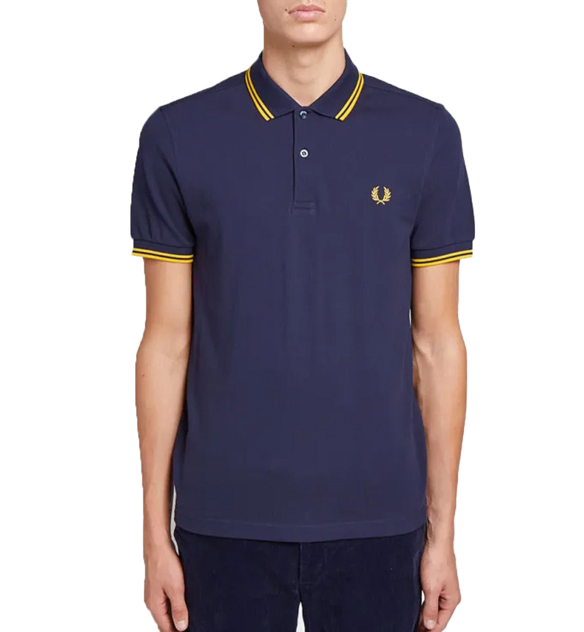 Fred Perry Yellow Double Stripe Navy Polo Shirt