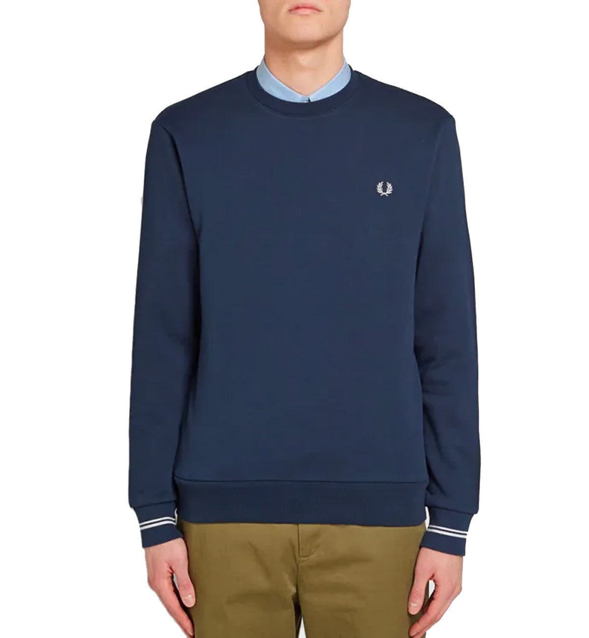 Fred Perry Small Logo Stripe Sleeve Sweatshirt (Navy)