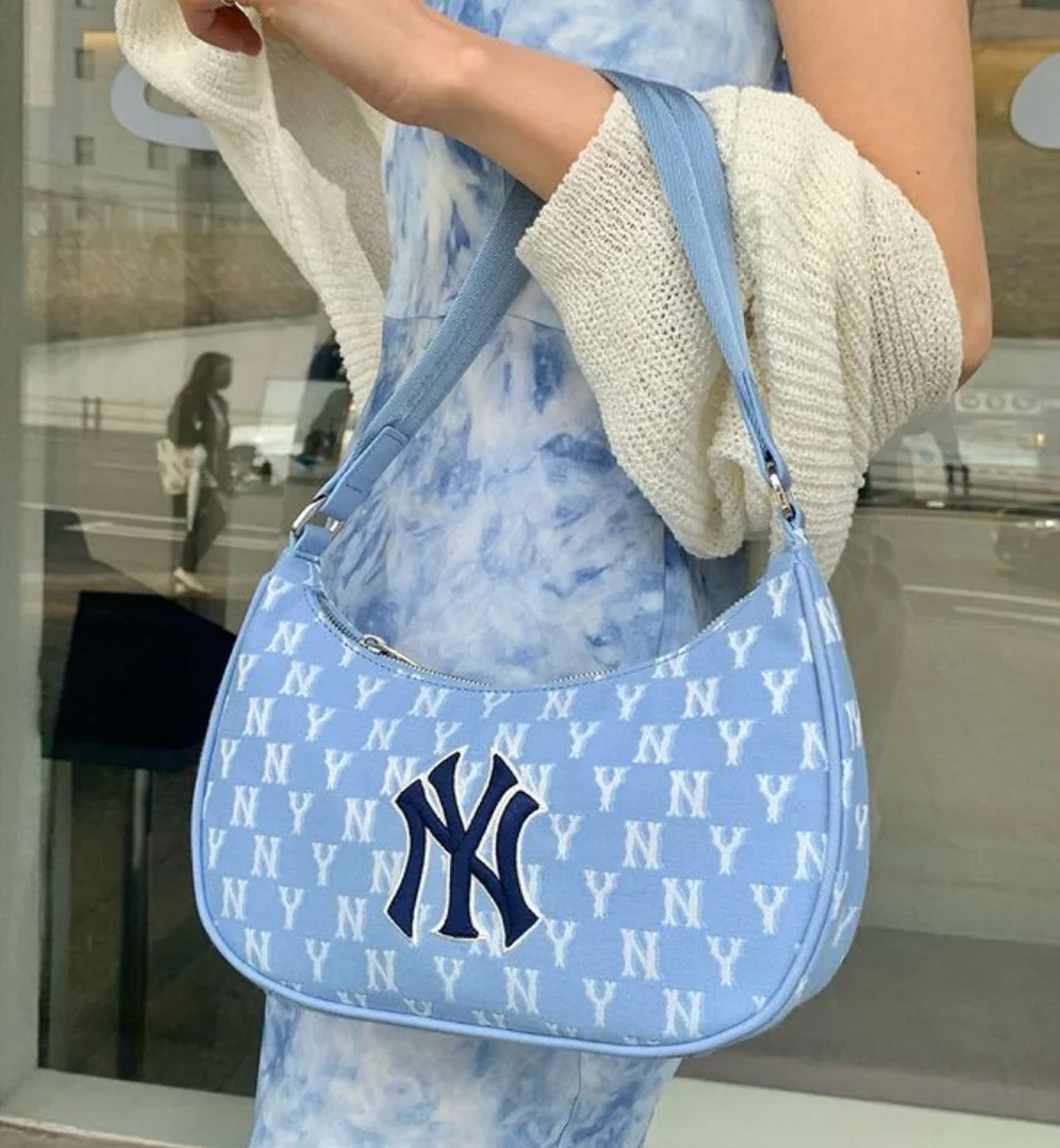 MLB Monogram Jacquard Hobo Bag (Light Blue)