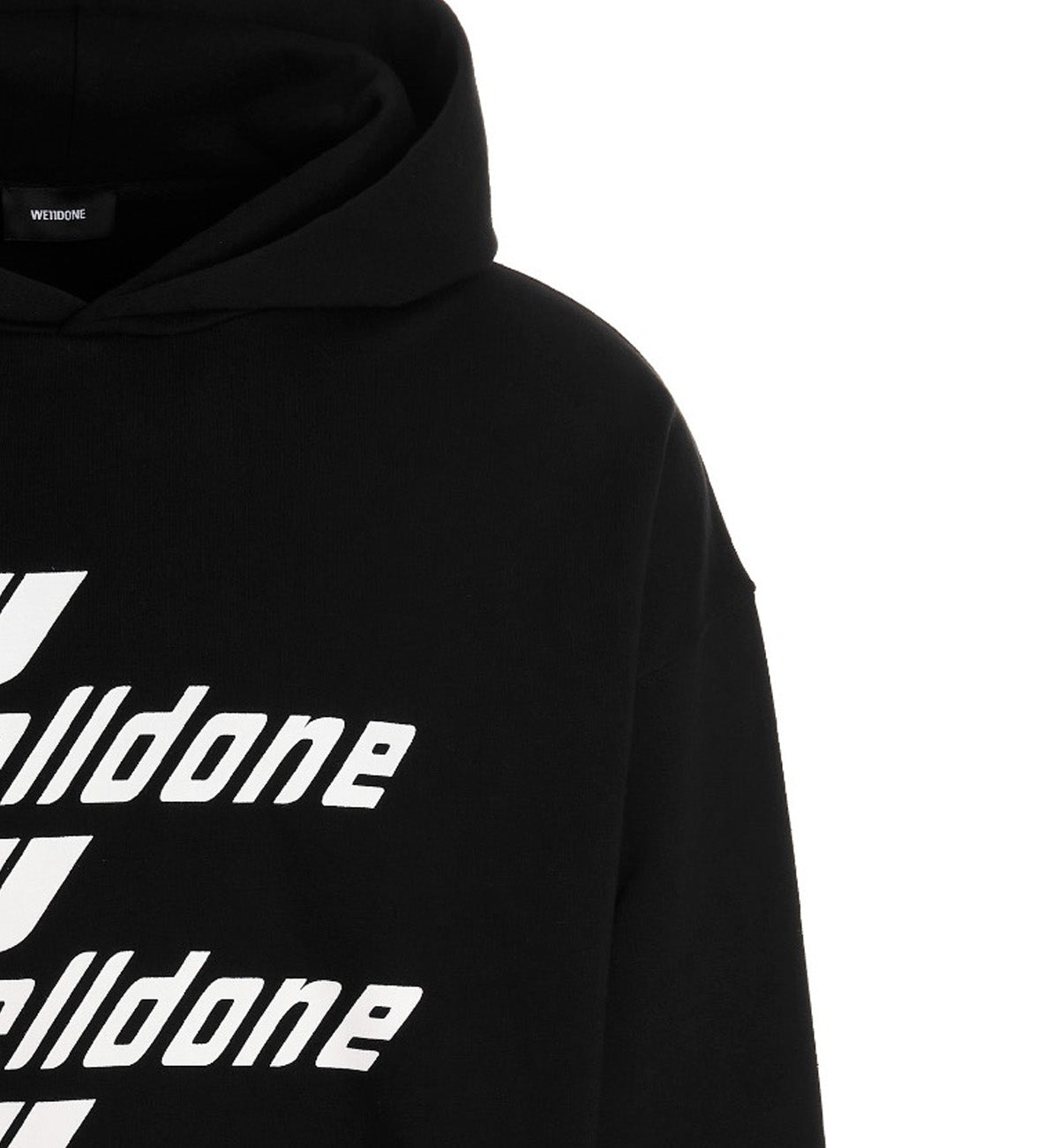 WE11DONE Multiple Front Logo Cotton Hoodie (Black)