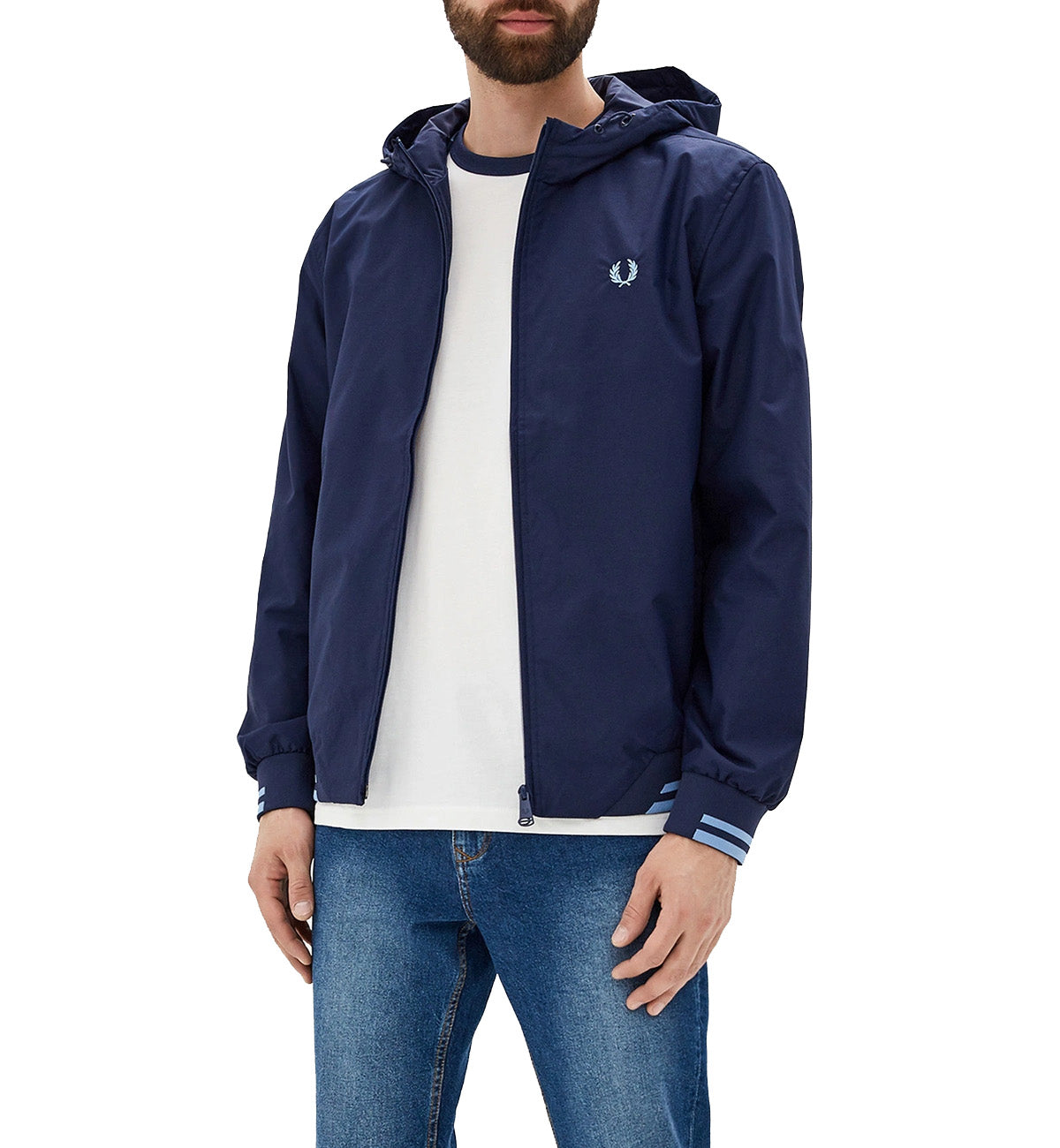 Fred Perry Tipped Hooded Sports Carbon Blue Jacket