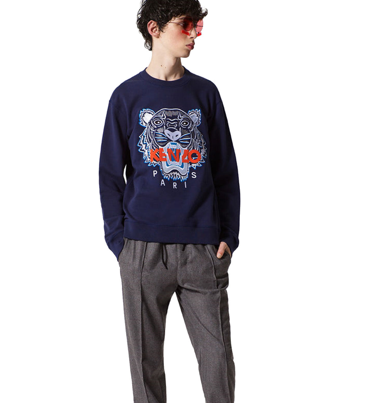 Kenzo White Blue Embroidered Tiger Logo Navy Sweatshirt