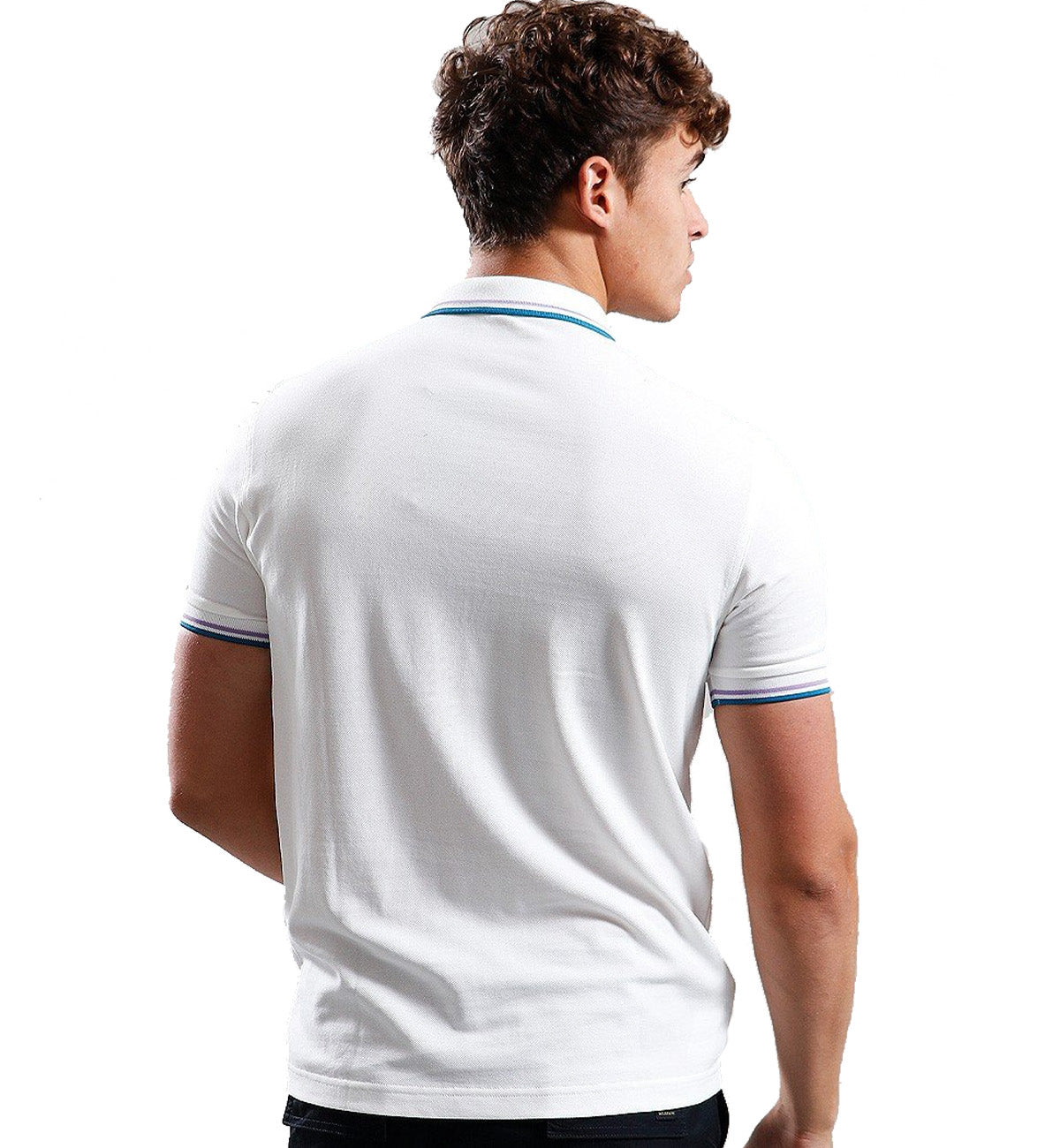 Fred Perry Cyan Lavender Stripe Polo White Shirt