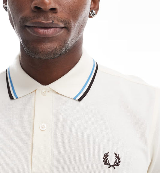 Fred Perry Black Cyan Stripe White Polo Shirt