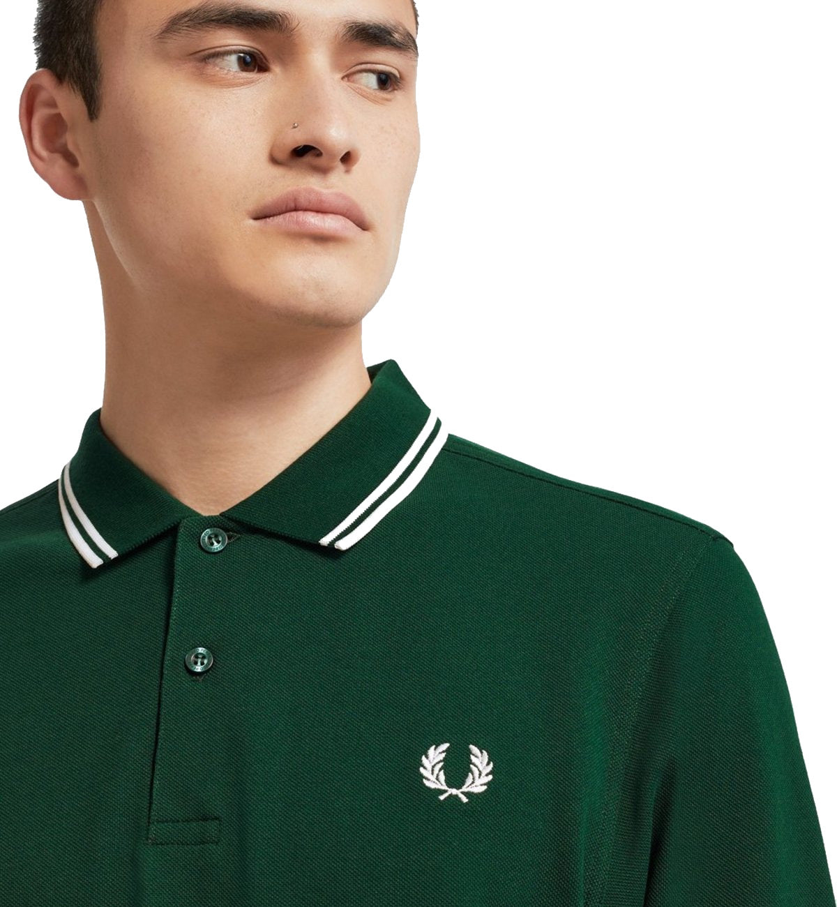 Fred Perry White Double Stripe Green Polo Shirt