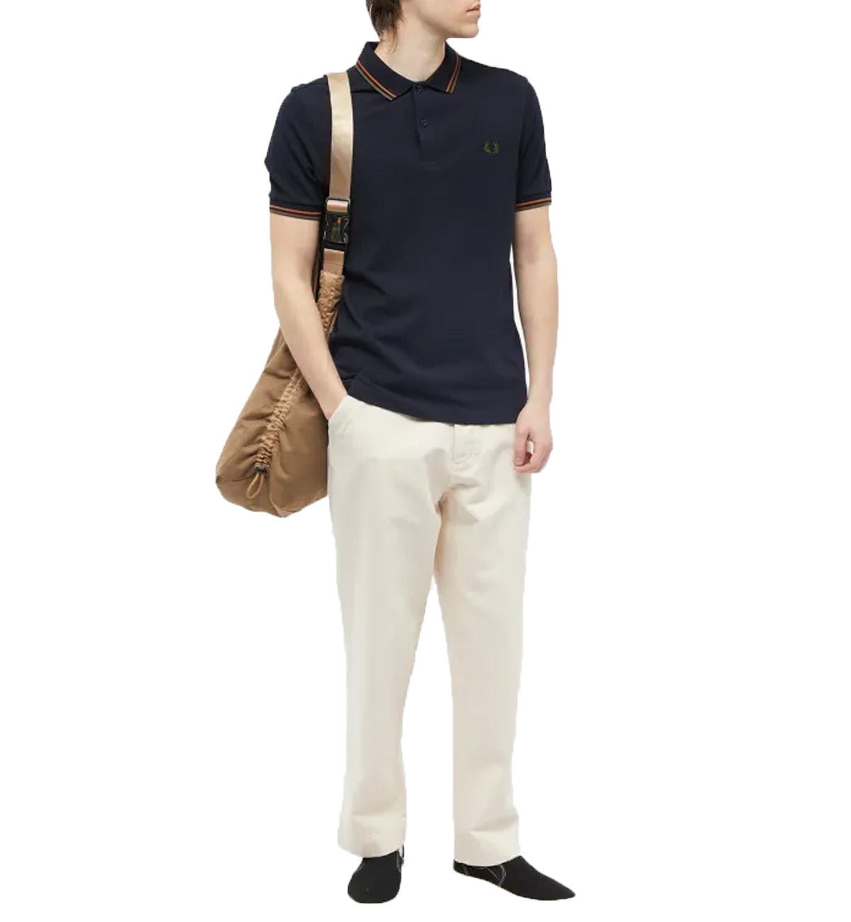 Fred Perry Dark Green Orange Stripe Navy Polo Shirt